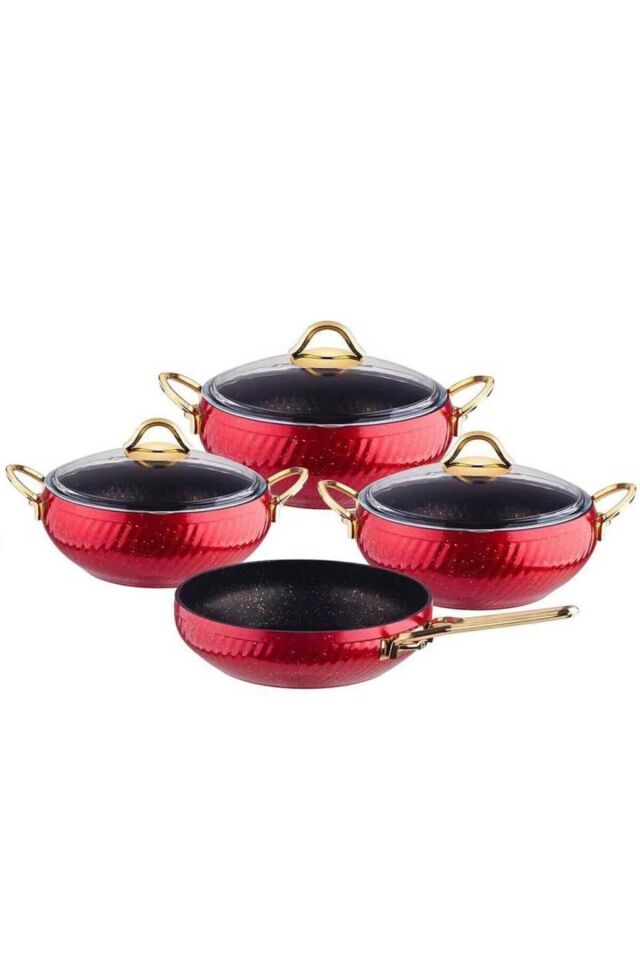 Hira 4 Lü Granit Güveç Set Kırmızı K-589