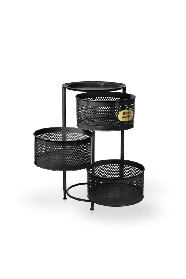 Premium 3 Katlı Sebzelik Yana Açılır Bölmeli Patates Soğan Rafı (Siyah)