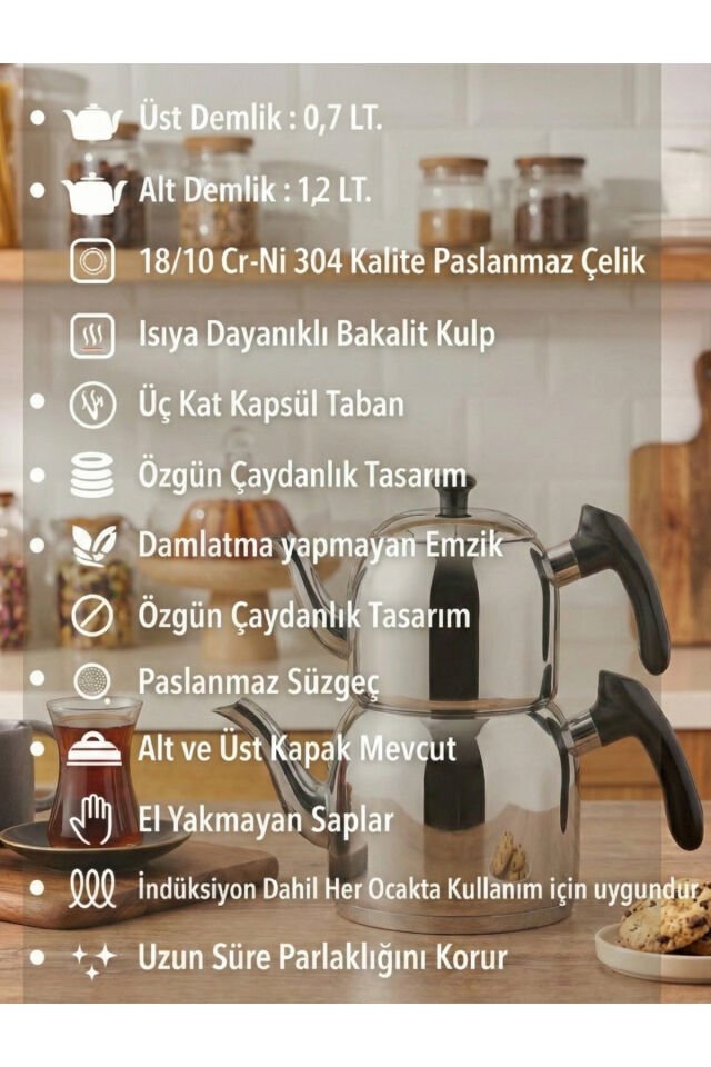 Vista Mini Boy 1,9 Lt Paslanmaz Çelik Çaydanlık Siyah