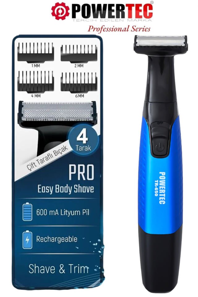 TR-650 (TAHRİŞ KARŞITI) Şarjlı Epilasyon Öncesi Hassas Vücut Tıraş Makinesi Çift Bıçak 2 Yıl Garanti