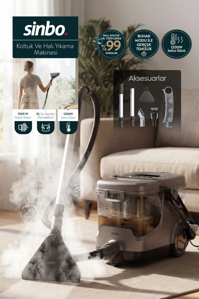SCC-7607 Buharlı Koltuk ve Halı Yıkama Makinesi Derinlemesine Buharlı Temizlik Güçlü Vakum - GRİ