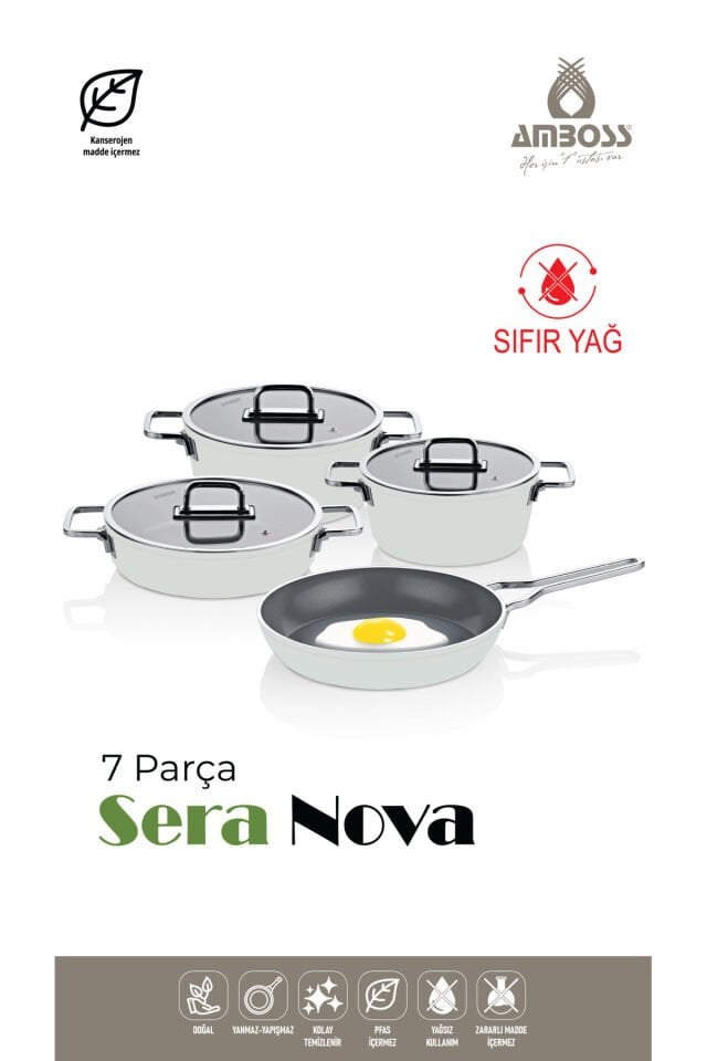 Sera Nova 7 Parça Seramik Tencere Tava Seti Beyaz