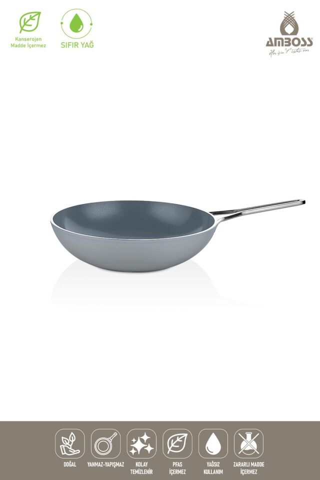 Sera Nova Yanmaz Yapışmaz Seramik Wok Tava 28 cm – Gri