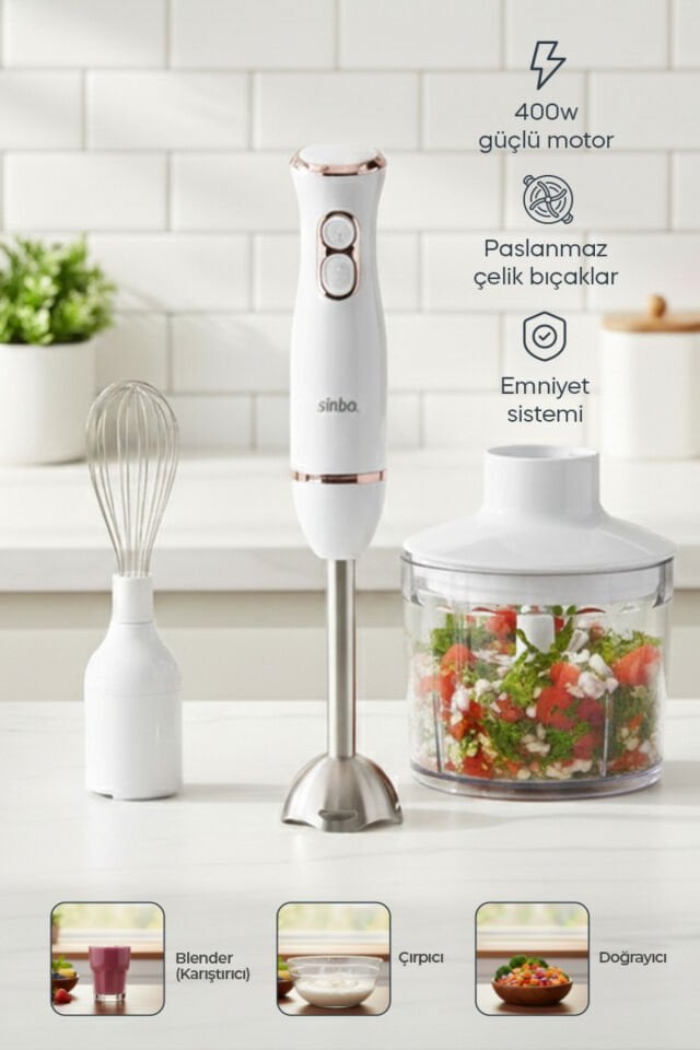 SHB-7530 Çok Fonksiyonlu El Blender Seti – Doğrayıcı & Çırpıcı Aparatlı