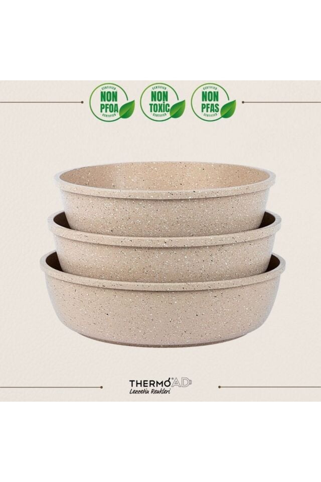 ThermoAD | Yuvarlak Tepsi Set | 3 Parça | Vizon | 28 Cm-30 Cm-32 Cm