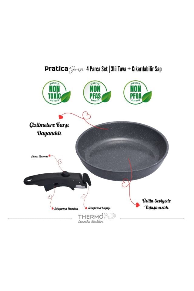 | PRATİCA SERİSİ | TAVA SET | 4 PARÇA | GRİ